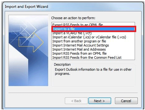 Outlook Import Export Wizard